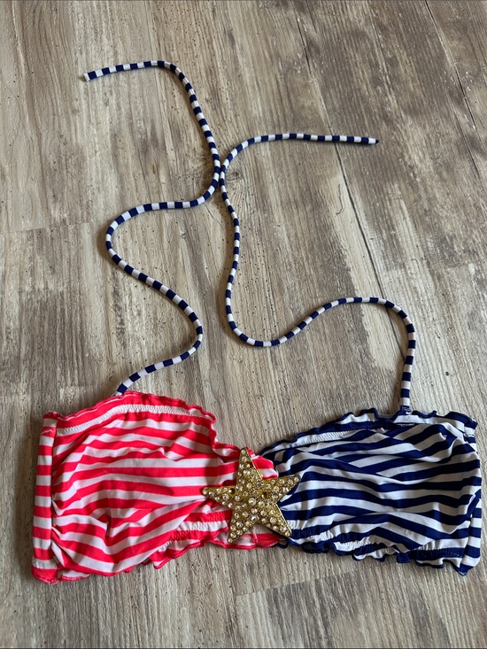 Victoria's Secret Other - Victoria's Secret Pink and Navy Striped Bandeau Bikini Top with Rhinestone Star